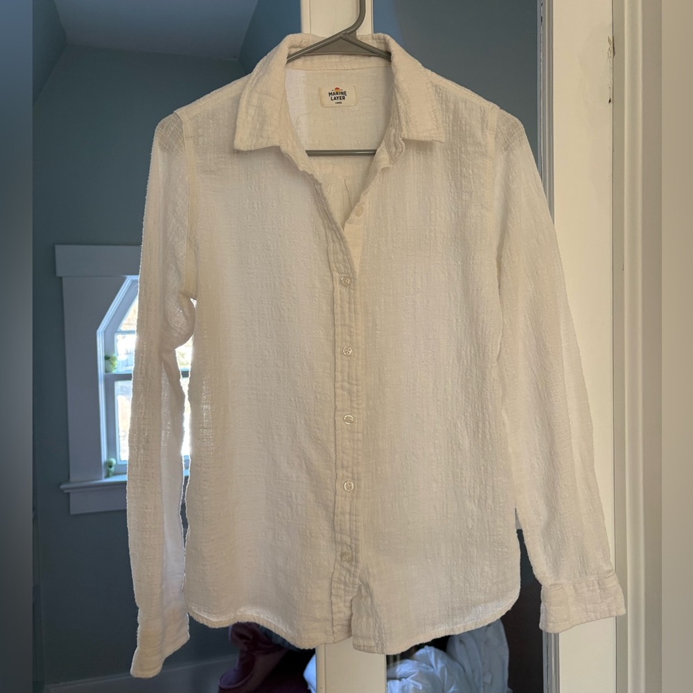 Marine Layer 100% Cotton White‎ Button Down Top Womens Size LG Coastal Cruise